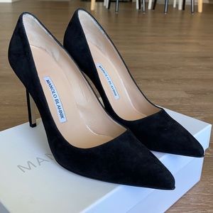 Manolo Blahnik BB Pump 105 Black Suede 37.5 NWT